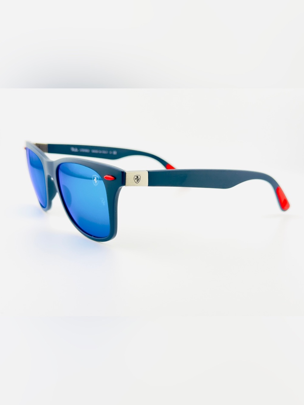 Ray-Ban Scuderia Ferrari Sunglasses RB4195M Matte Gray Frame Blue Mirror Lenses - Picture 10 of 15